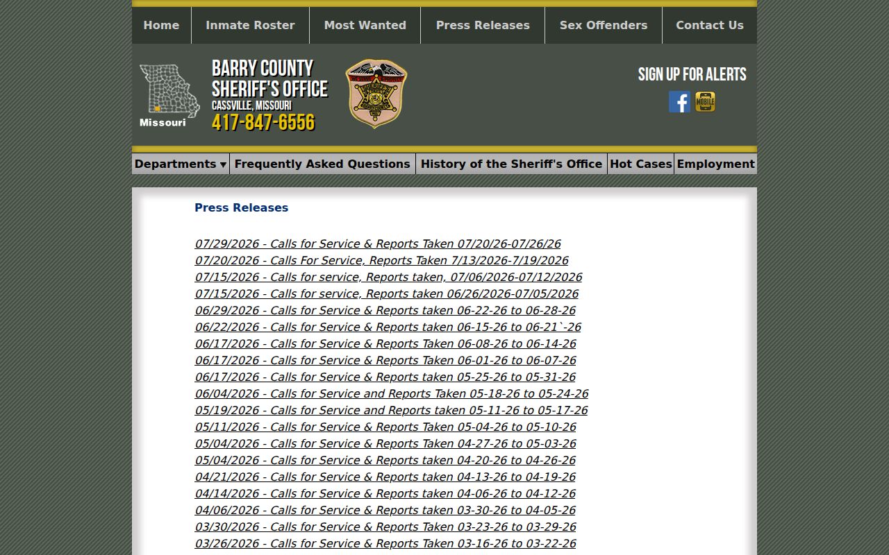 Barry County arrest search calls and reports archive