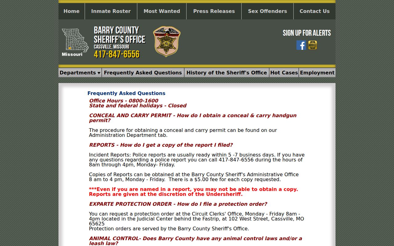 Barry County arrest report and warrant request information