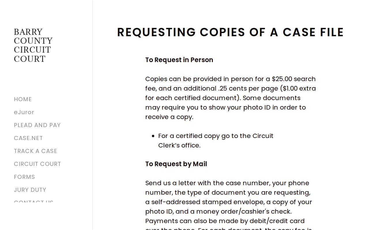 Barry County criminal court record copy request fees