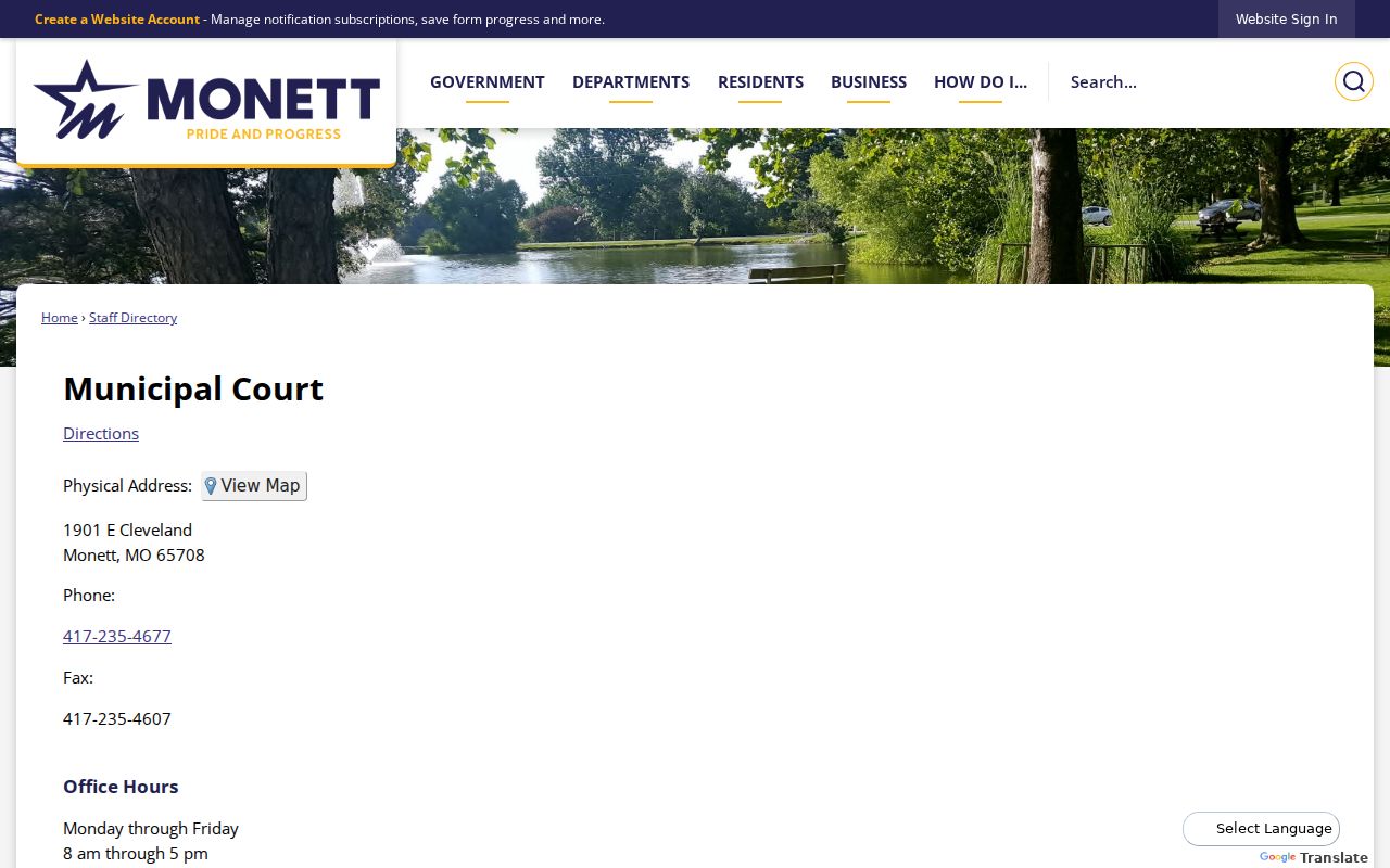 Monett Municipal Court criminal case record contacts in Barry County